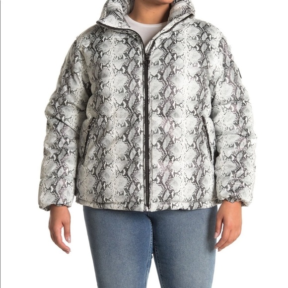 NOIZE Jozy Snake Print Vegan Faux Leather Puffer Jacket 1X NWT - Picture 2 of 14